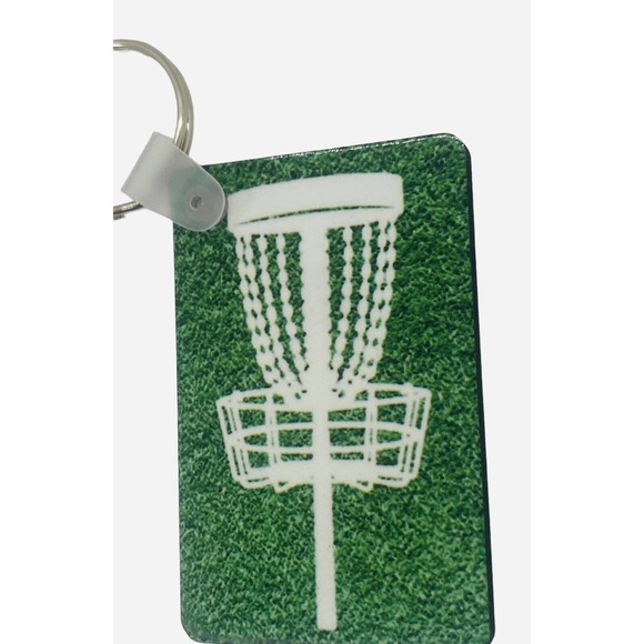 Disc Golf Keychain DISCGOLF BASKET Turf GREEN Custom Made Key Ring Hardboard - Picture 5 of 7
